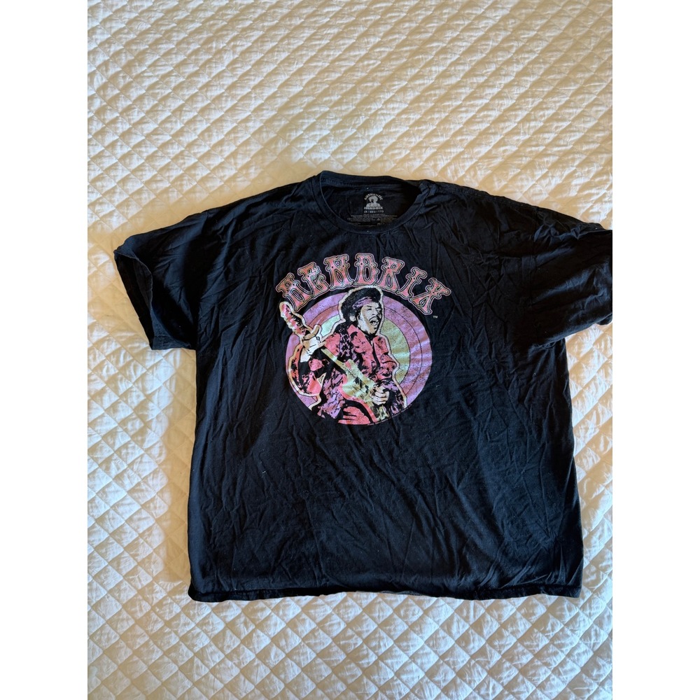 Authentic Jimi Hendrix Graphic Tee Mens 2XL Black Short Sleeve Rock Band T-Shirt